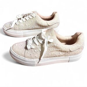 Betsy Johnson Pearl-Embellished Cream Platform Sneakers Size 8